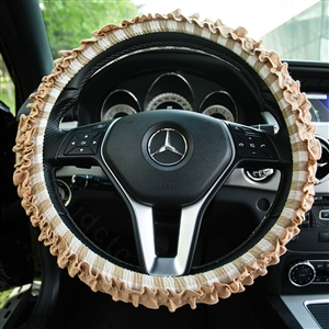 Classic Plaid Fold Lace Cotton Flax Car Steering Wheel Covers 15 inch 38CM - Coffee