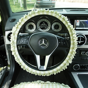 Classic Plaid Fold Lace Cotton Flax Car Steering Wheel Covers 15 inch 38CM - Green