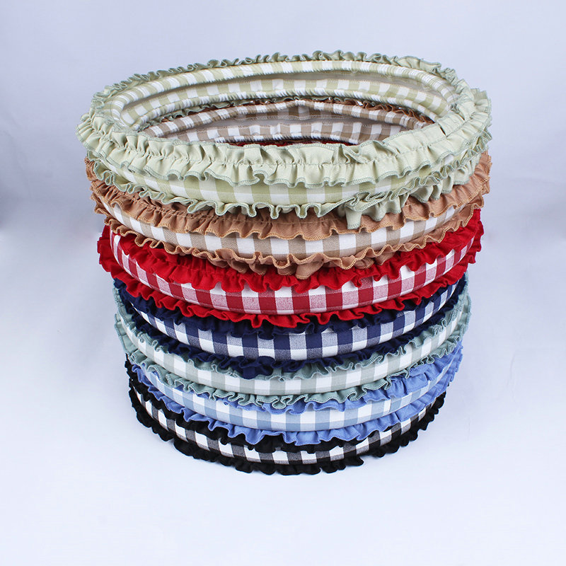 Classic Plaid Fold Lace Cotton Flax Car Steering Wheel Covers 15 inch 38CM - Mint green