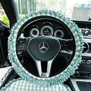 Classic Plaid Fold Lace Cotton Flax Car Steering Wheel Covers 15 inch 38CM - Mint green