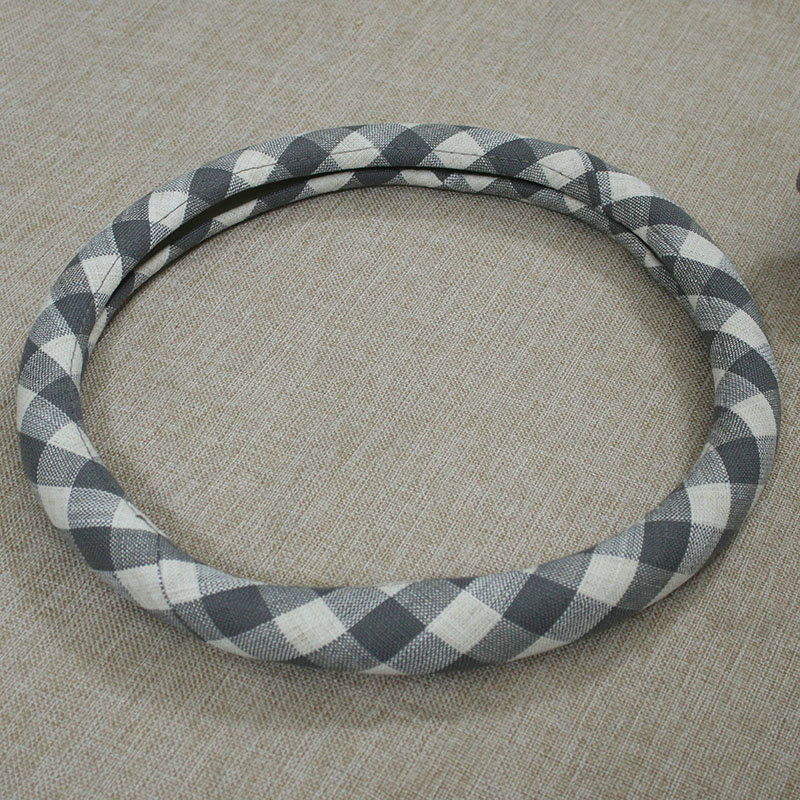 Classic Plaid Universal Car Steering Wheel Covers for Flax 15 inch 38CM - Gray