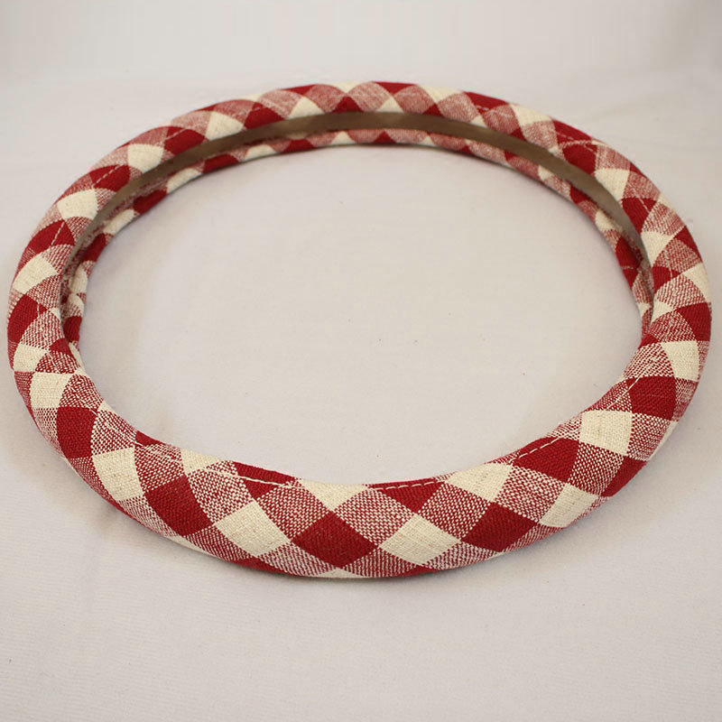 Classic Plaid Universal Car Steering Wheel Covers for Flax 15 inch 38CM - Red