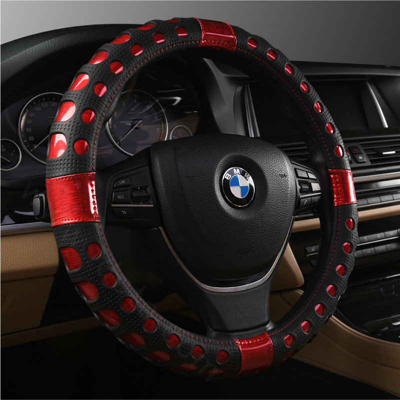 Cool Hollow Anti-slip Glitter Car Steering Wheel Covers PU Leather 15 inch 38CM - Red