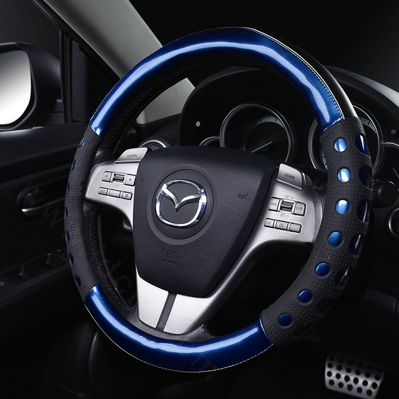 Cool Hollow Glitter Car Steering Wheel Covers Bright PU Leather 15 inch 38CM - Blue