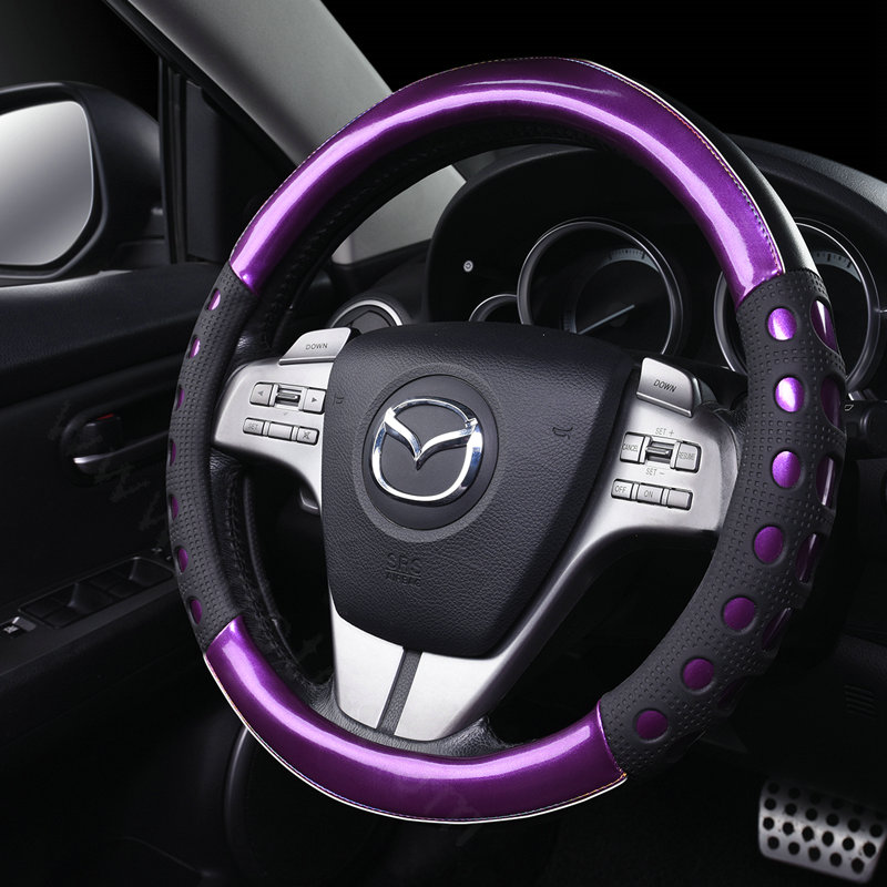 Cool Hollow Glitter Car Steering Wheel Covers Bright PU Leather 15 inch 38CM - Purple