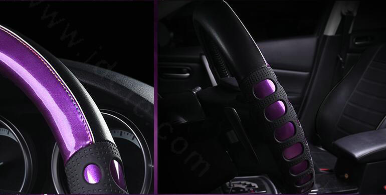 Cool Hollow Glitter Car Steering Wheel Covers Bright PU Leather 15 inch 38CM - Purple