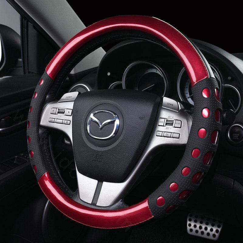 Cool Hollow Glitter Car Steering Wheel Covers Bright PU Leather 15 inch 38CM - Red