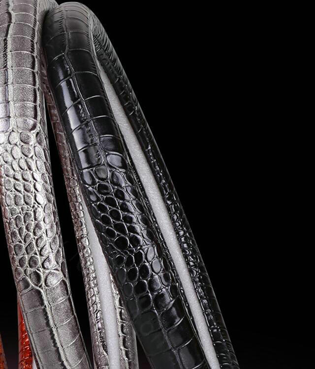 Crocodile Grain Glitter PU Leather Vehicle Steering Wheel Covers 15 inch 38CM - Black