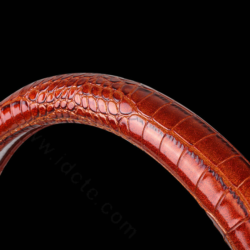 Crocodilian Grain Glitter PU Leather Vehicle Steering Wheel Covers 15 inch 38CM - Orange