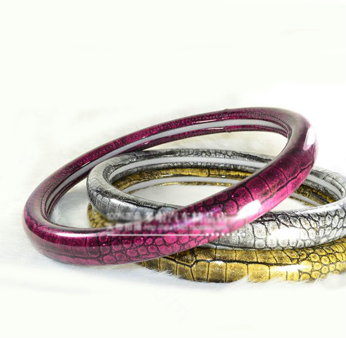 Crocodilian Grain Glitter PU Leather Vehicle Steering Wheel Covers 15 inch 38CM - Rose