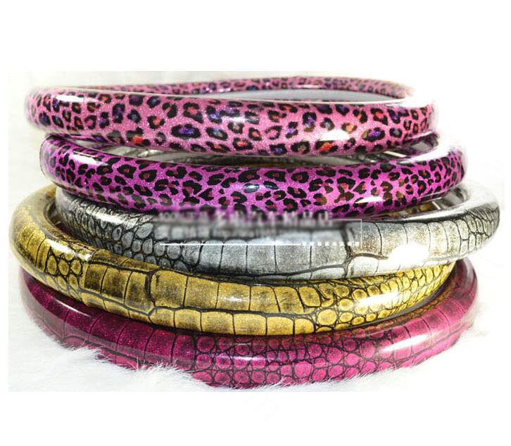 Crocodilian Grain Glitter PU Leather Vehicle Steering Wheel Covers 15 inch 38CM - Rose