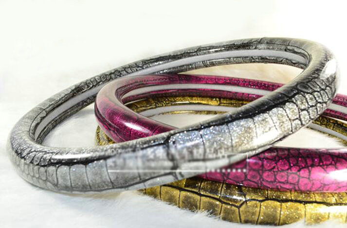 Crocodilian Grain Glitter PU Leather Vehicle Steering Wheel Covers 15 inch 38CM - Silver