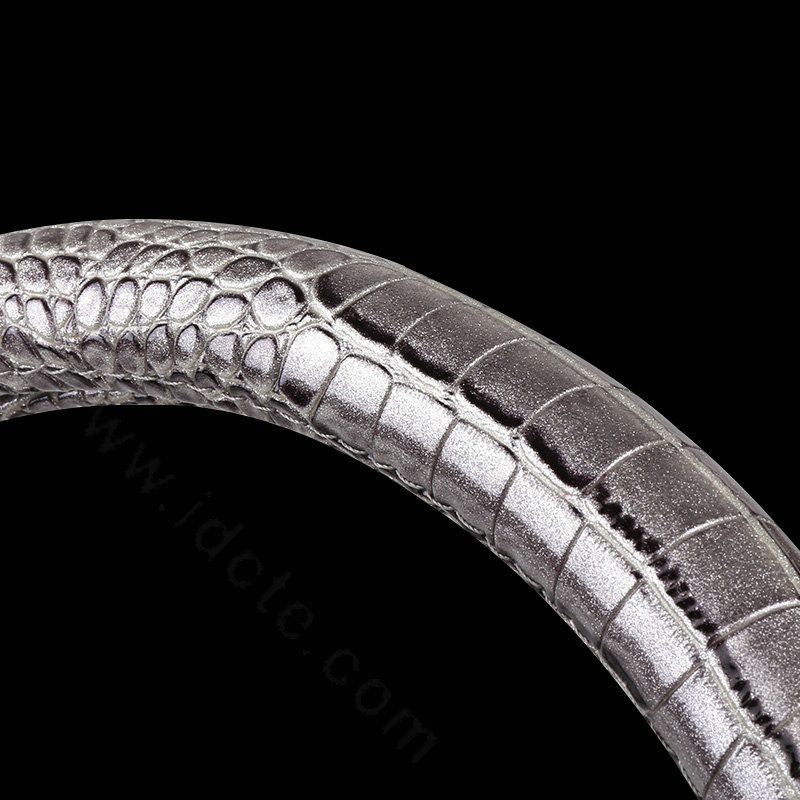 Crocodilian Grain Glitter PU Leather Vehicle Steering Wheel Covers 15 inch 38CM - Silver