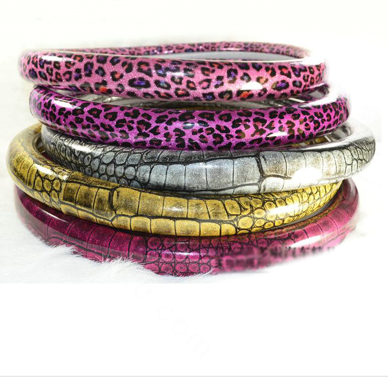 Crocodilian Grain Glitter PU Leather Vehicle Steering Wheel Covers 15 inch 38CM - Yellow