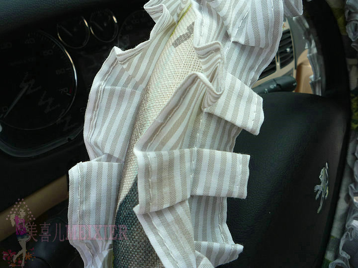 Cute Bowknot Flower Fold Lace Flax Car Steering Wheel Covers 15 inch 38CM - Grey