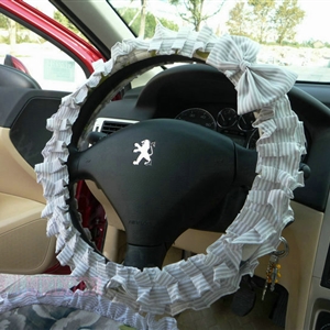 Cute Bowknot Flower Fold Lace Flax Car Steering Wheel Covers 15 inch 38CM - Grey