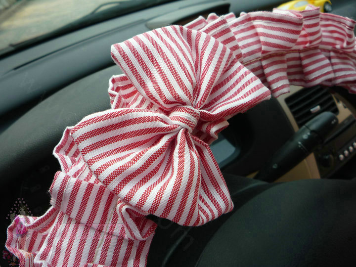 Cute Bowknot Flower Fold Lace Flax Car Steering Wheel Covers 15 inch 38CM - Red