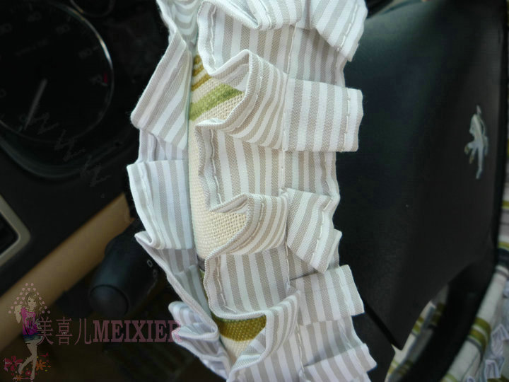 Cute Bowknot Stripe Fold Lace Flax Car Steering Wheel Covers 15 inch 38CM - Green