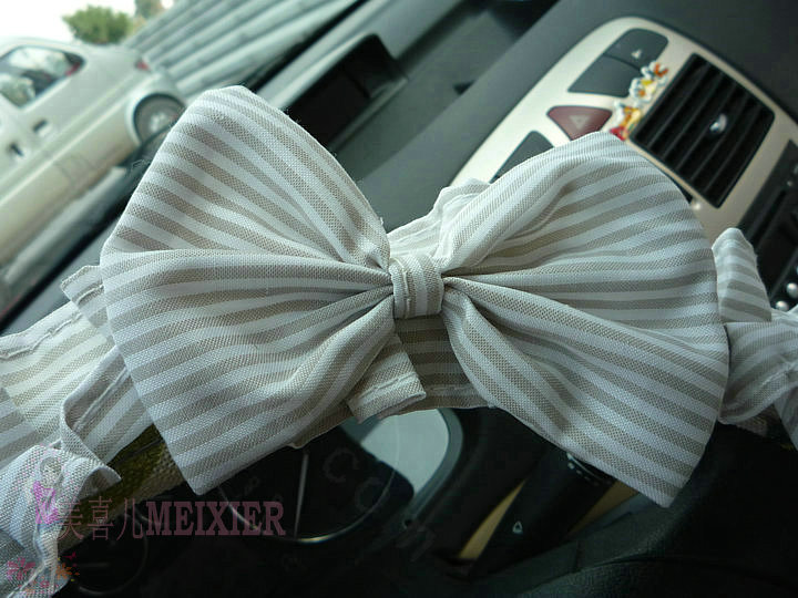 Cute Bowknot Stripe Fold Lace Flax Car Steering Wheel Covers 15 inch 38CM - Green