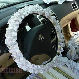 Cute Bowknot Stripe Fold Lace Flax Car Steering Wheel Covers 15 inch 38CM - Green