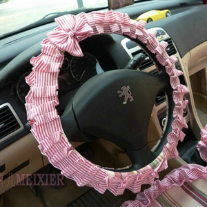 Cute Bowknot Stripe Fold Lace Flax Car Steering Wheel Covers 15 inch 38CM - Red