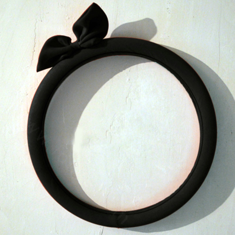 Cute Bowknot Suedette Universal Car Steering Wheels Covers 15 Inch - Black