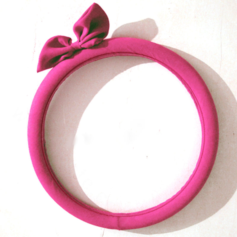 Cute Bowknot Suedette Universal Car Steering Wheels Covers 15 Inch - Rose