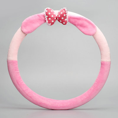 Cute Bowknot Universal Car Steering Wheel Covers Short Plush 15 inch - Pink