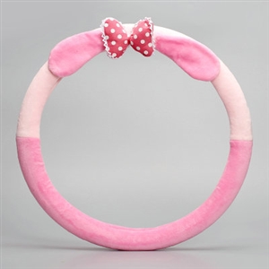 Cute Bowknot Universal Car Steering Wheel Covers Short Plush 15 inch - Pink