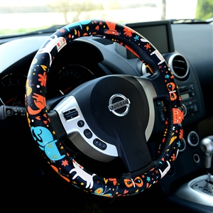 Cute Butterfly Cats PU Leather Universal Car Steering Wheel Covers 15 inch - Black