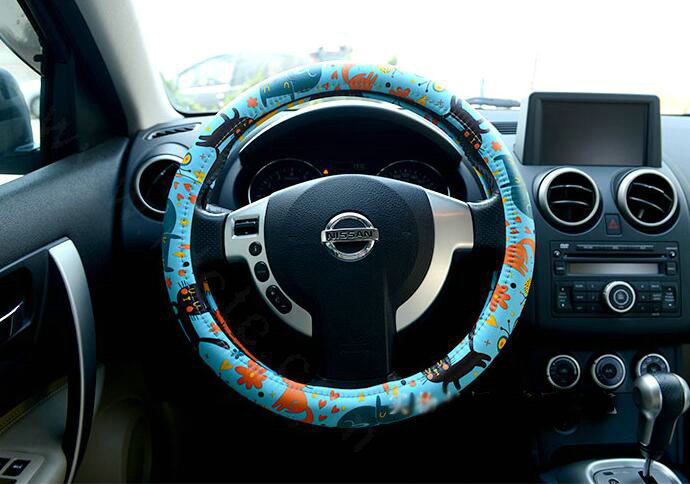 Cute Butterfly Cats PU Leather Universal Car Steering Wheel Covers 15 inch - Blue