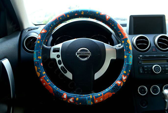 Cute Butterfly Cats PU Leather Universal Car Steering Wheel Covers 15 inch - Deep Blue