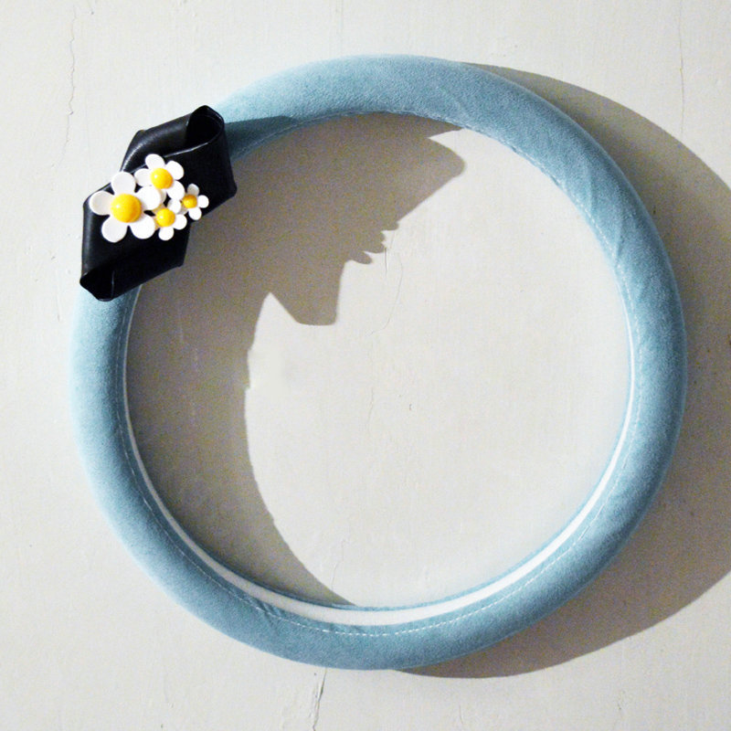 Cute Daisy Suedette Universal Car Steering Wheels Covers 15 Inch - Blue