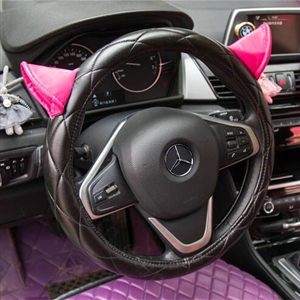 Cute Ears Universal Car Steering Wheel Covers Diamond-shaped PU Leather 15 inch - Black Rose