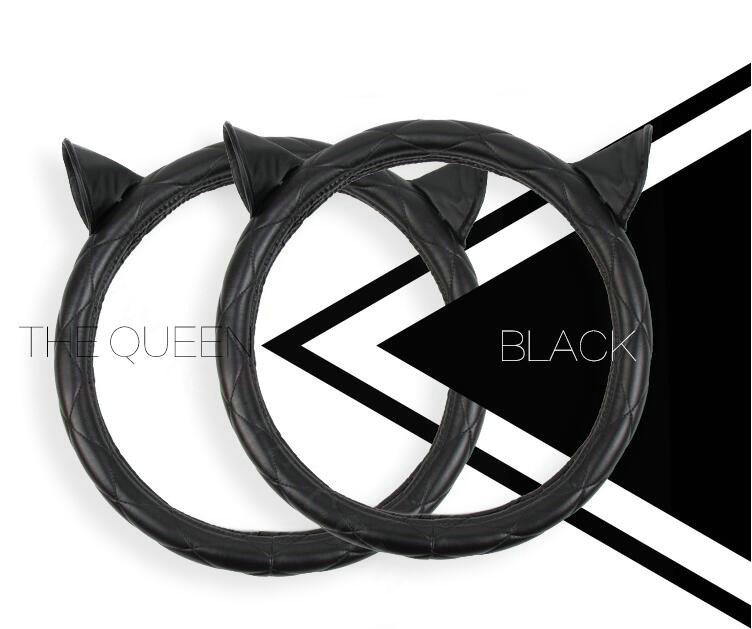 Cute Ears Universal Car Steering Wheel Covers Diamond-shaped PU Leather 15 inch - Black