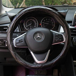 Cute Ears Universal Car Steering Wheel Covers Diamond-shaped PU Leather 15 inch - Black