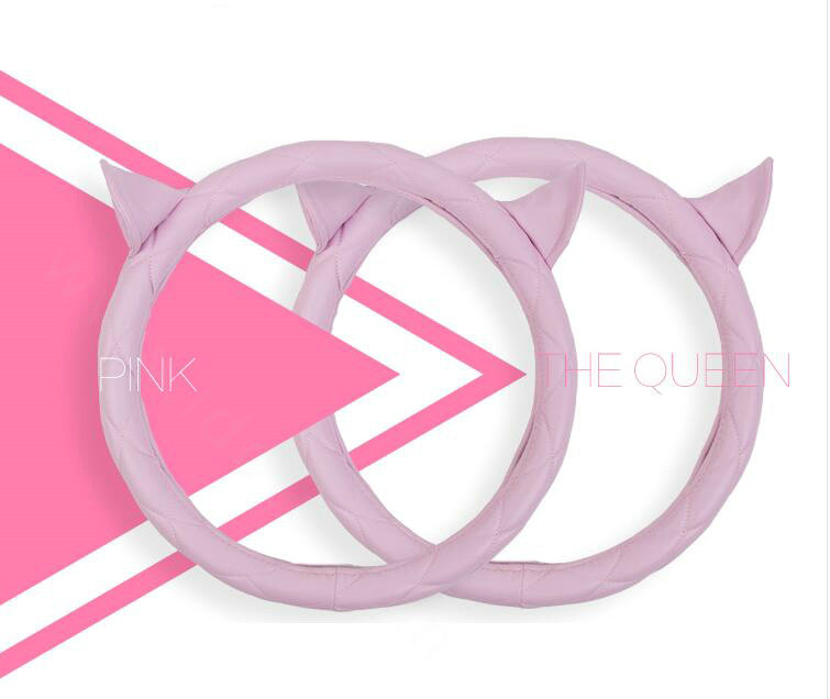 Cute Ears Universal Car Steering Wheel Covers Diamond-shaped PU Leather 15 inch - Pink
