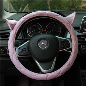 Cute Ears Universal Car Steering Wheel Covers Diamond-shaped PU Leather 15 inch - Pink