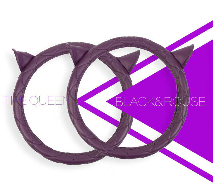 Cute Ears Universal Car Steering Wheel Covers Diamond-shaped PU Leather 15 inch - Purple