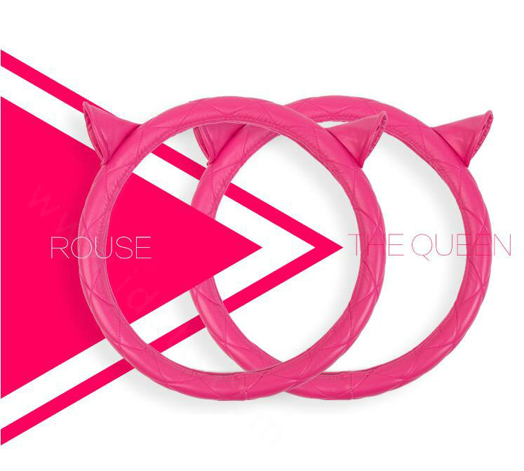 Cute Ears Universal Car Steering Wheel Covers Diamond-shaped PU Leather 15 inch - Rose