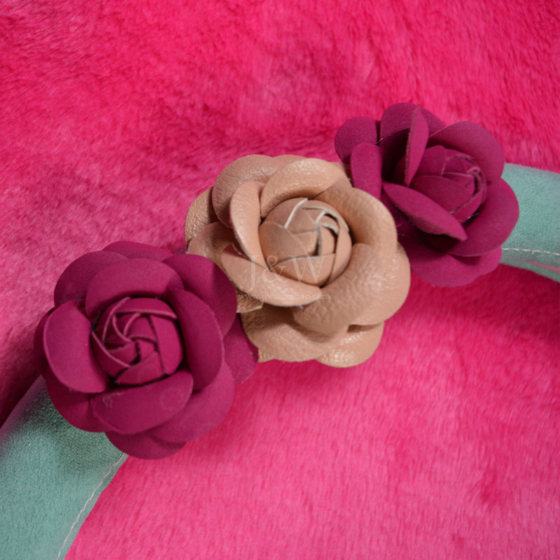 Cute Flower Suedette Universal Car Steering Wheels Covers 15 Inch - Green