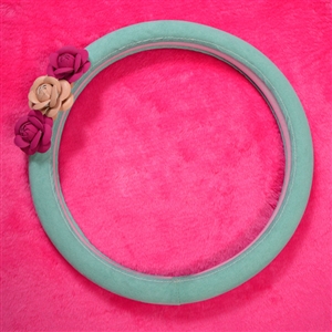 Cute Flower Suedette Universal Car Steering Wheels Covers 15 Inch - Green