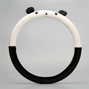 Cute Panda Universal Car Steering Wheel Covers Short Plush 15 inch - Black White