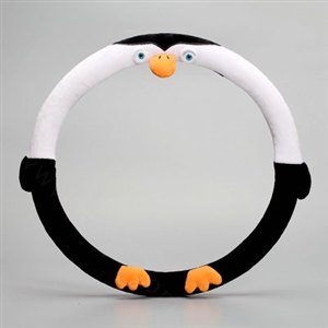 Cute Penguin Universal Car Steering Wheel Covers Short Plush 15 inch - Black White