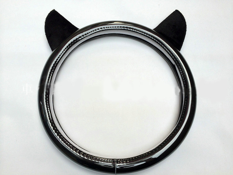 Ears Glossy Grain PU Leather Universal Car Steering Wheel Covers 15 inch - Black