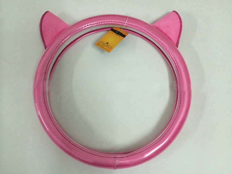 Ears Glossy Grain PU Leather Universal Car Steering Wheel Covers 15 inch - Pink