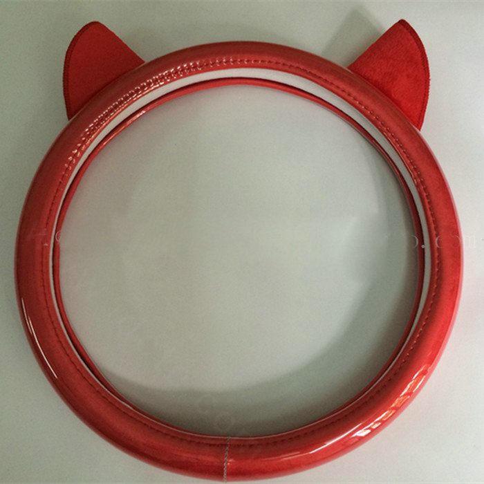Ears Glossy Grain PU Leather Universal Car Steering Wheel Covers 15 inch - Red