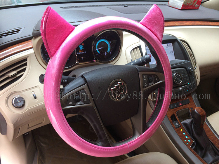 Ears Glossy Grain PU Leather Universal Car Steering Wheel Covers 15 inch - Rose