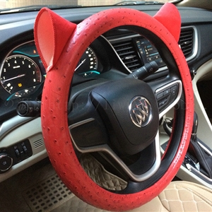 Ears Ostrich Grain PU Leather Universal Car Steering Wheel Covers 15 inch - Red