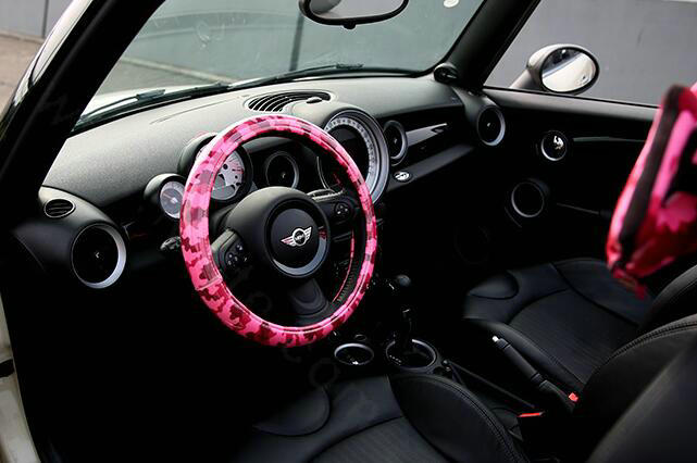 Fashion Female Camo Universal Car Steering Wheel Covers PVC 15 inch - Red